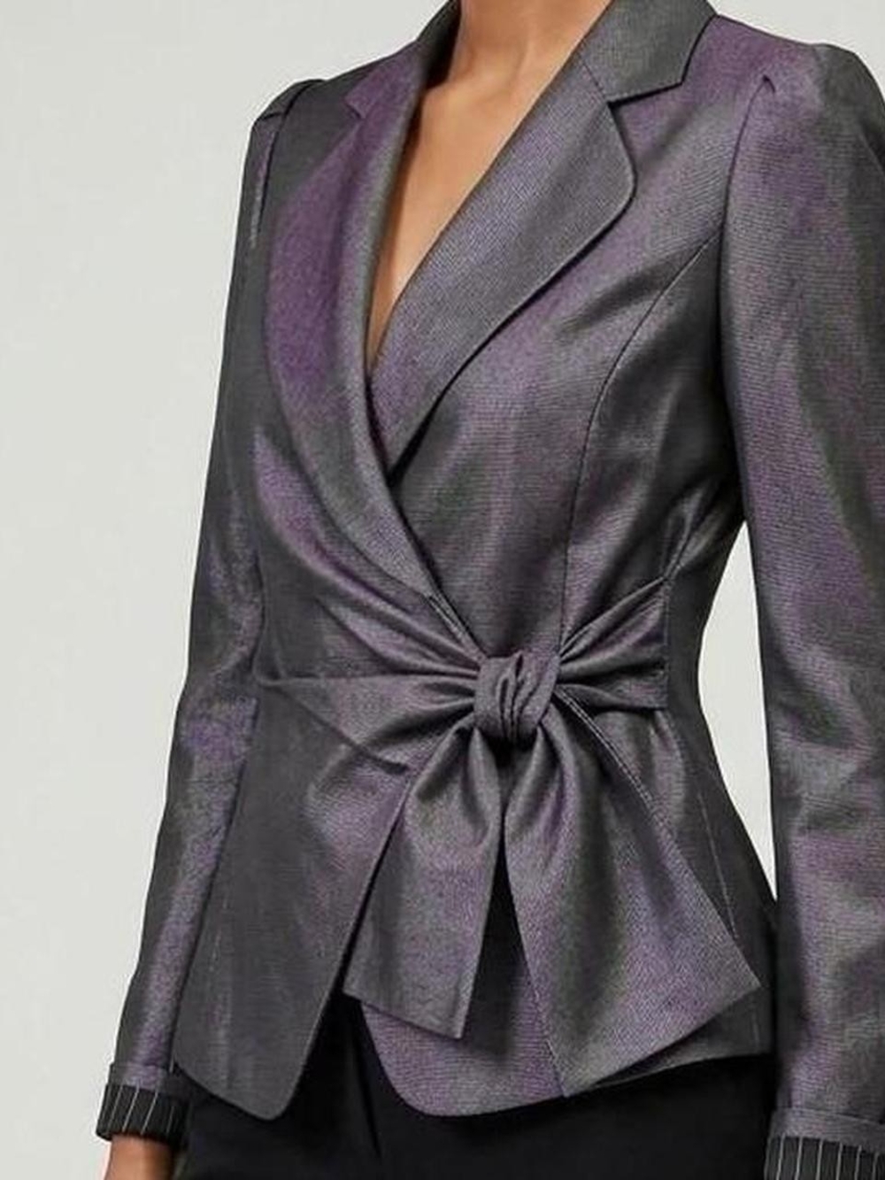 Armani Collezioni Silver and Gray Tie-Waist Blazer